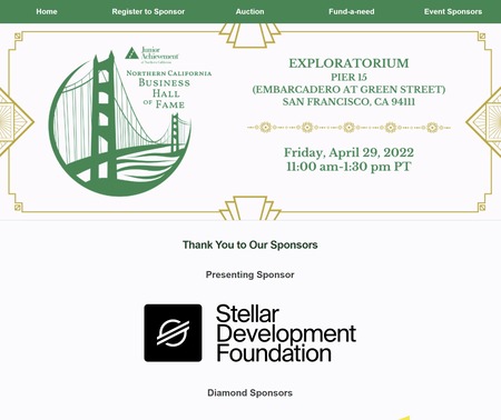 Junior Achievement of Northern California 2022 Business Hall of Fame sponsor page featuring Stellar Development Foundation