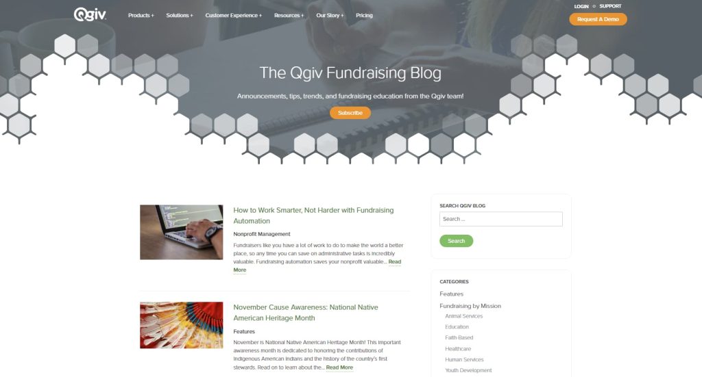 screenshot of Qgiv's blog page for SEO for nonprofits