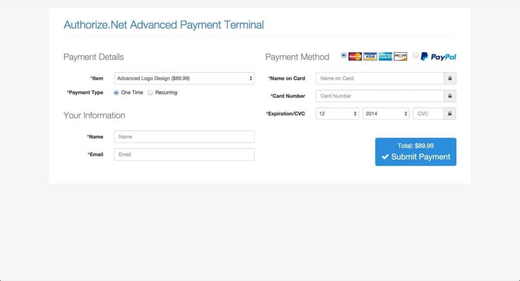 Screenshot of Authorize.net’s nonprofit credit card processing interface