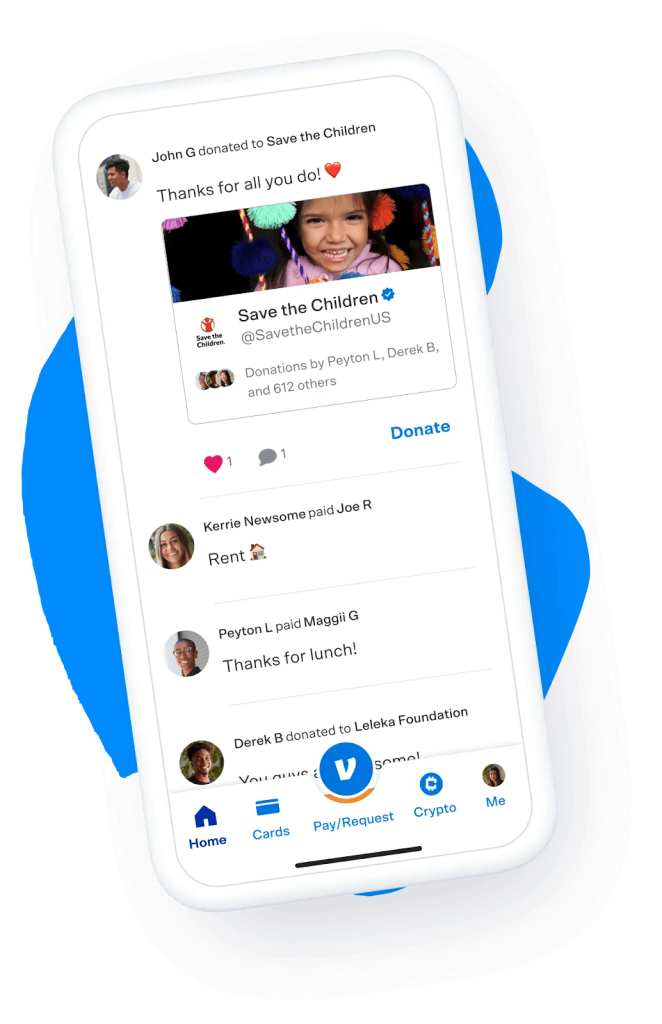 Venmo’s nonprofit credit card processing interface on a smartphone