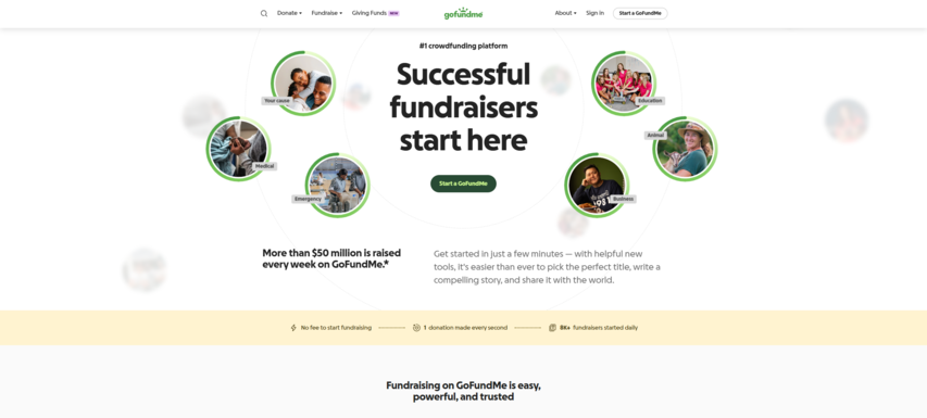 GoFundMe’s homepage