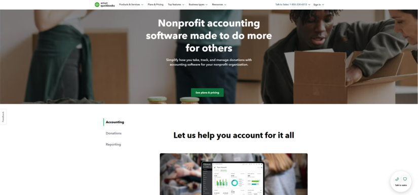 QuickBooks’ nonprofit page