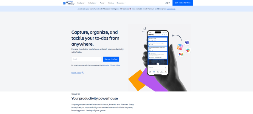 Trello’s homepage