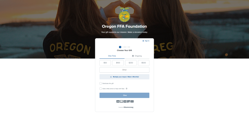 Oregon FFA Foundation’s donation form
